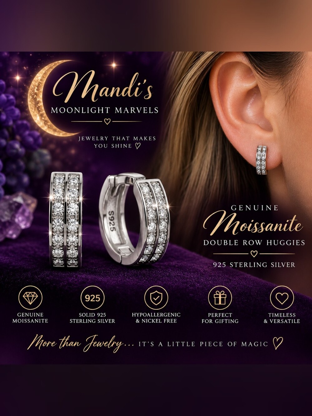 White Double-Row Huggie Earrings - 925 Sterling